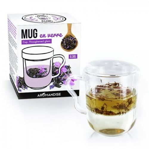 Mug à thé avec poignée, infuseur et couvercle - verre Mug à thé avec poignée, infuseur et couvercle - verre
