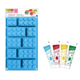 Molde de silicona bloques de Lego + 4 colorantes alimentarios