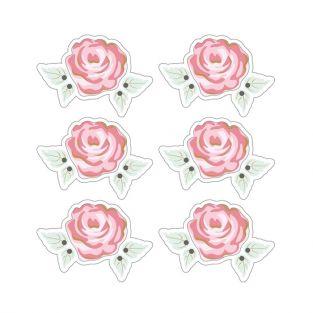 Autocollants 3D  4cm - Rose romantique avec contour blanc