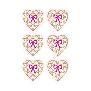 Autocollants 3D  4cm - Cœur diamant sur fond rose clair