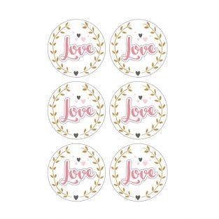 Autocollants 3D  Ø 4cm - Love sur fond blanc