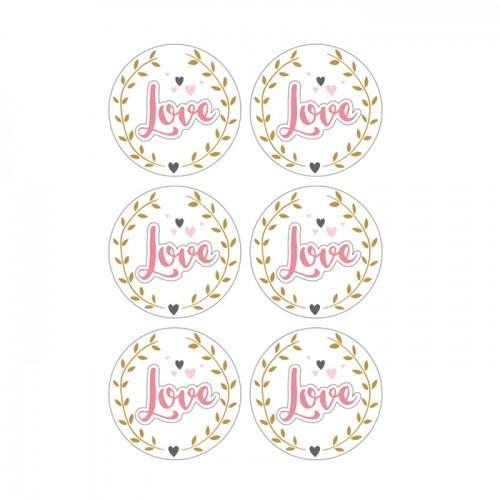 Autocollants 3D Ø 4cm - Love sur fond blanc Autocollants 3D Ø 4cm - Love sur fond blanc