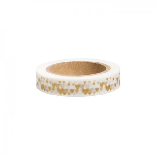 Washi Tape Cœurs dorés sur fond blanc - 15 m x 1 cm Washi Tape Cœurs dorés sur fond blanc - 15 m x 1 cm