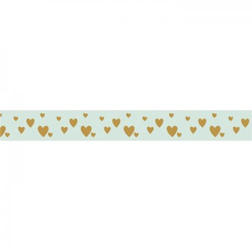 Washi Tape - Golden hearts on light green background - 15 m x 1 cm Washi Tape - Golden hearts on light green background - 15 m x 1 cm