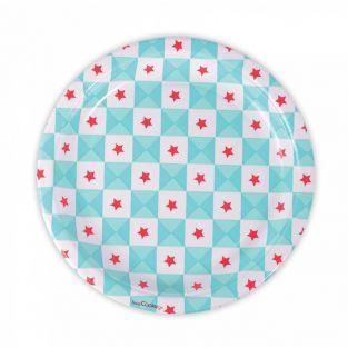 8 Assiettes en carton - géométrie étoiles bleues