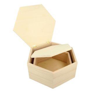 2 boîtes en bois hexagonales