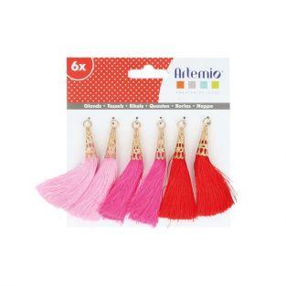 6 pink-fuchsia-red tassels