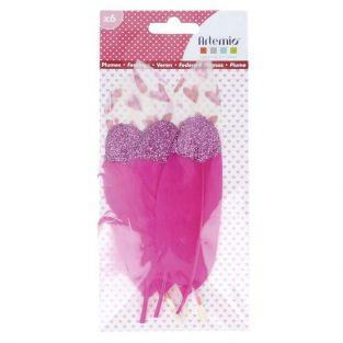 6 pink feathers with sequins