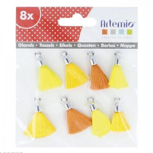 8 pompons jaune-orange 8 pompons jaune-orange