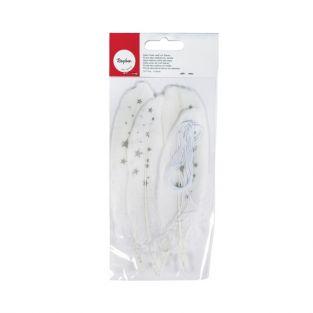 White decorative feathers with golden stars