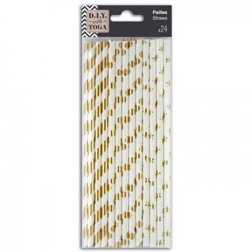 24 pailles en papier doré et blanc 24 pailles en papier doré et blanc