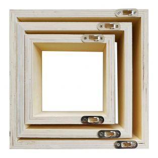 Set of 3 small square wooden shelves 22 x 22 x 8 cm