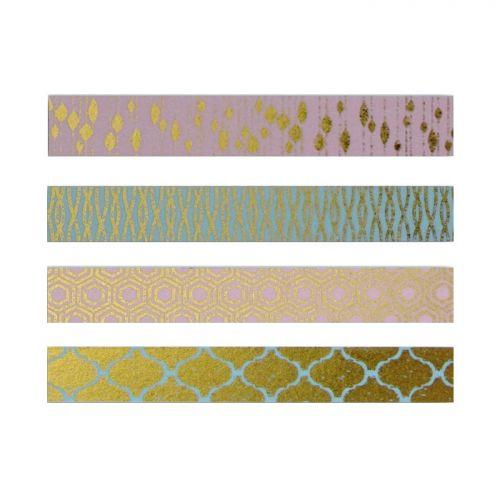 4 pink & blue masking tapes with golden patterns 4 pink & blue masking tapes with golden patterns