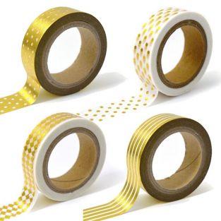 4 masking tapes with white & golden patterns