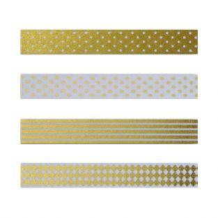 4 masking tapes à motifs blancs et dorés