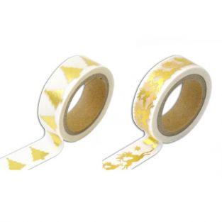2 masking tapes de Noël blancs et dorés