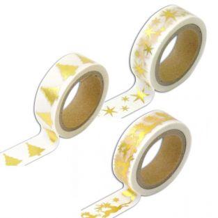 3 masking tapes de Noël blancs et dorés