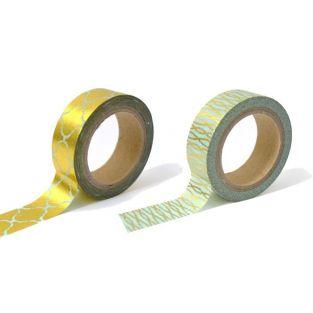 2 blue & gold masking tapes with patterns