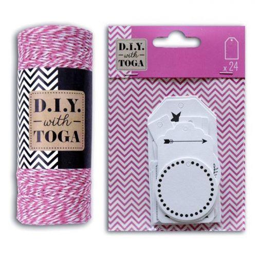 24 étiquettes blanches perforées + ficelle fuchsia-blanche 100 m 24 étiquettes blanches perforées + ficelle fuchsia-blanche 100 m