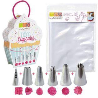 6 douilles et 6 poches à douilles jetables pour Cupcakes