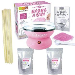 Kit Máquina Algodón de azúcar + preparación rosa y azul 800 g + 100 palillos