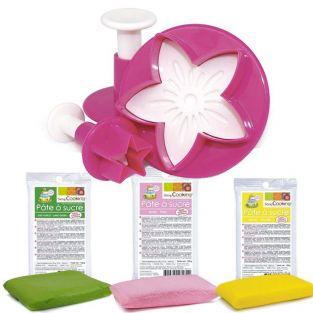 Coffret découpoirs étoile, feuille, fleur + pâte à sucre 300 g