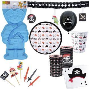 Coffret anniversaire Pirate avec moule à gâteaux + vaisselle jetable + déco