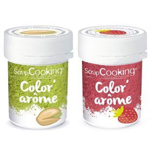 2 food colorings with strawberry and pistachio flavours