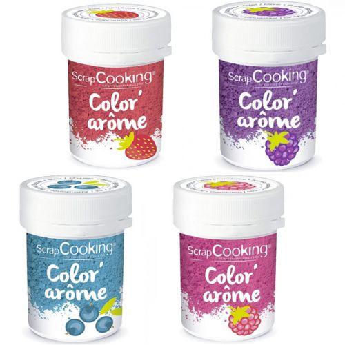 4 Food Colourings with raspberry, blackberry, strawberry & blueberry flavours 4 Food Colourings with raspberry, blackberry, strawberry & blueberry flavours