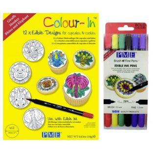 Jungle animals Wafer disks for cupcakes + 6 bright edible ink pens