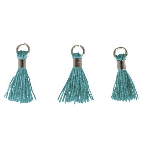 3 Mini-tassels with eyelet 15 mm - teal 3 Mini-tassels with eyelet 15 mm - teal