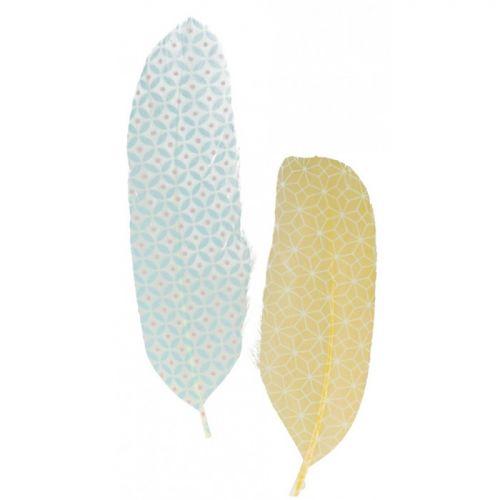 6 feathers with yellow & blue patterns 6 feathers with yellow & blue patterns
