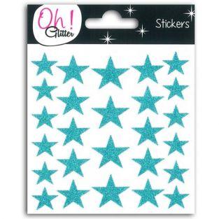  Stickers étoiles à paillettes - turquoise 