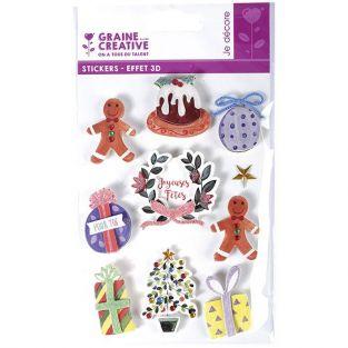 10 stickers 3D - Décorations de Noël 5 cm
