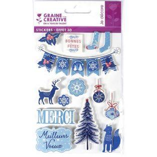 14 stickers 3D de Noël - Hiver givré 10,5 cm