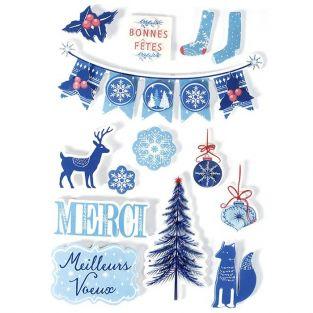 14 stickers 3D de Noël - Hiver givré 10,5 cm