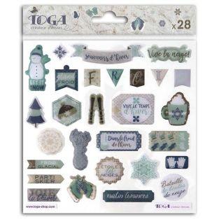 28 stickers epoxy pour scrapbooking - Noël givré