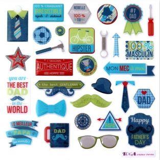 30 stickers epoxy pour scrapbooking - 100% Masculin