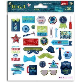 30 epoxy stickers for scrapbooking - 100% Masculine