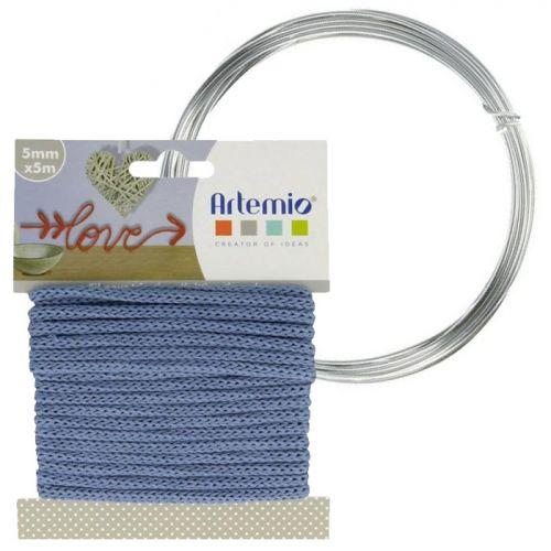 Fil à tricotin bleu 5 mm x 5 m + fil d'aluminium Fil à tricotin bleu 5 mm x 5 m + fil d'aluminium