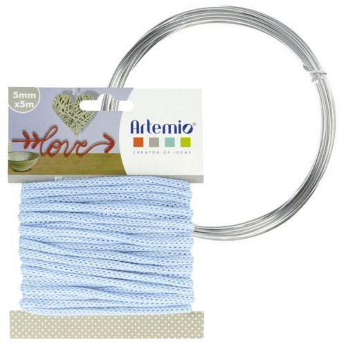 Hilo para tejer azul claro 5 mm x 5 m + hilo de aluminio Hilo para tejer azul claro 5 mm x 5 m + hilo de aluminio