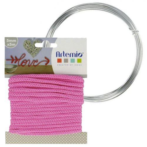 Hilo para tejer fucsia 5 mm x 5 m + hilo de aluminio Hilo para tejer fucsia 5 mm x 5 m + hilo de aluminio