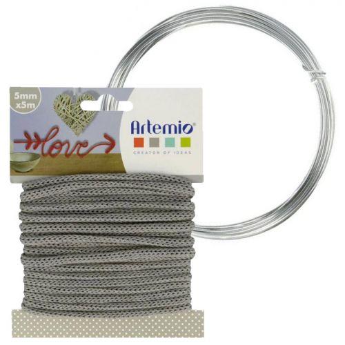 Hilo para tejer gris 5 mm x 5 m + hilo de aluminio Hilo para tejer gris 5 mm x 5 m + hilo de aluminio