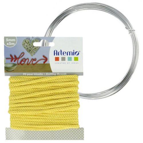 Fil à tricotin jaune 5 mm x 5 m + fil d'aluminium Fil à tricotin jaune 5 mm x 5 m + fil d'aluminium