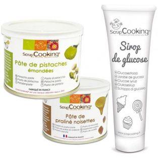 Pistachio paste + hazelnut paste + glucose syrup