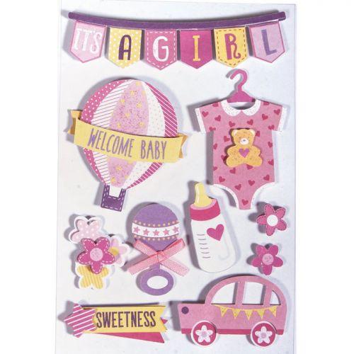 10 stickers 3D - Naissance fille 10 stickers 3D - Naissance fille