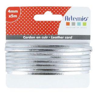 Cordon en cuir 5 m x 4 mm - argenté