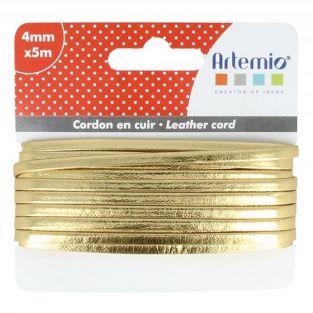 Cordon en cuir 5 m x 4 mm - doré