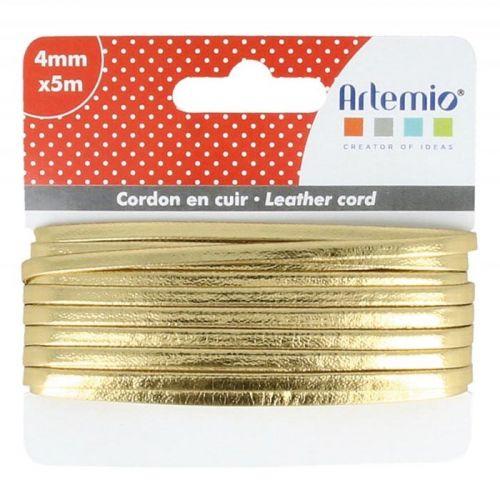 Cordon en cuir 5 m x 4 mm - doré Cordon en cuir 5 m x 4 mm - doré