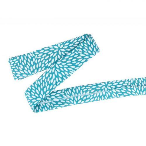 Biais de couture 3 m x 20 mm - Bleu clair à pétales blancs Biais de couture 3 m x 20 mm - Bleu clair à pétales blancs